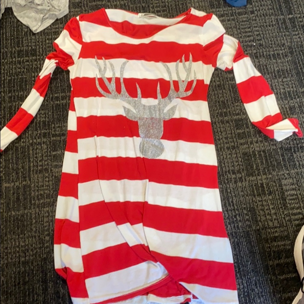 Reindeer red and white striped dress